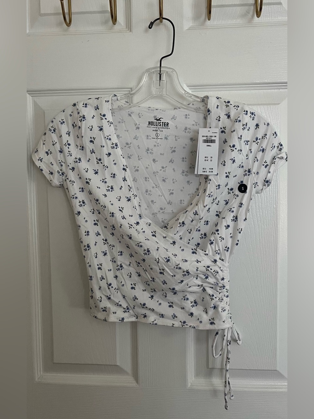 Hollister White Blue Floral Wrap Crop Top